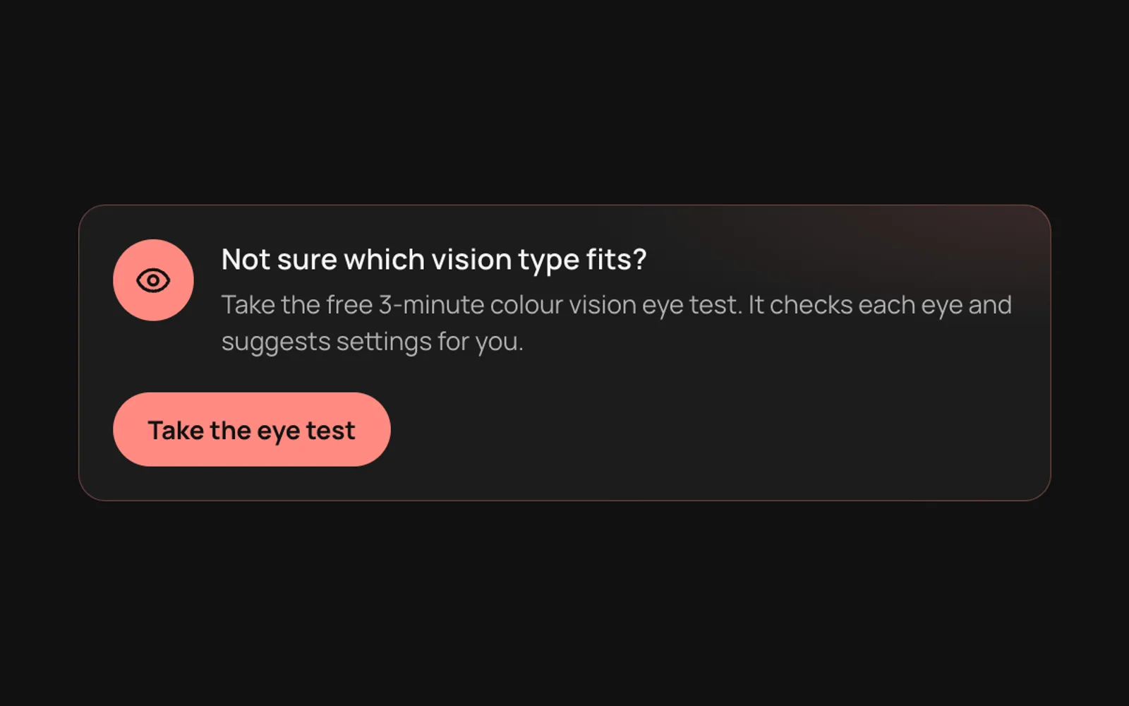 The LasMind Vision eye test card with the Take the eye test button