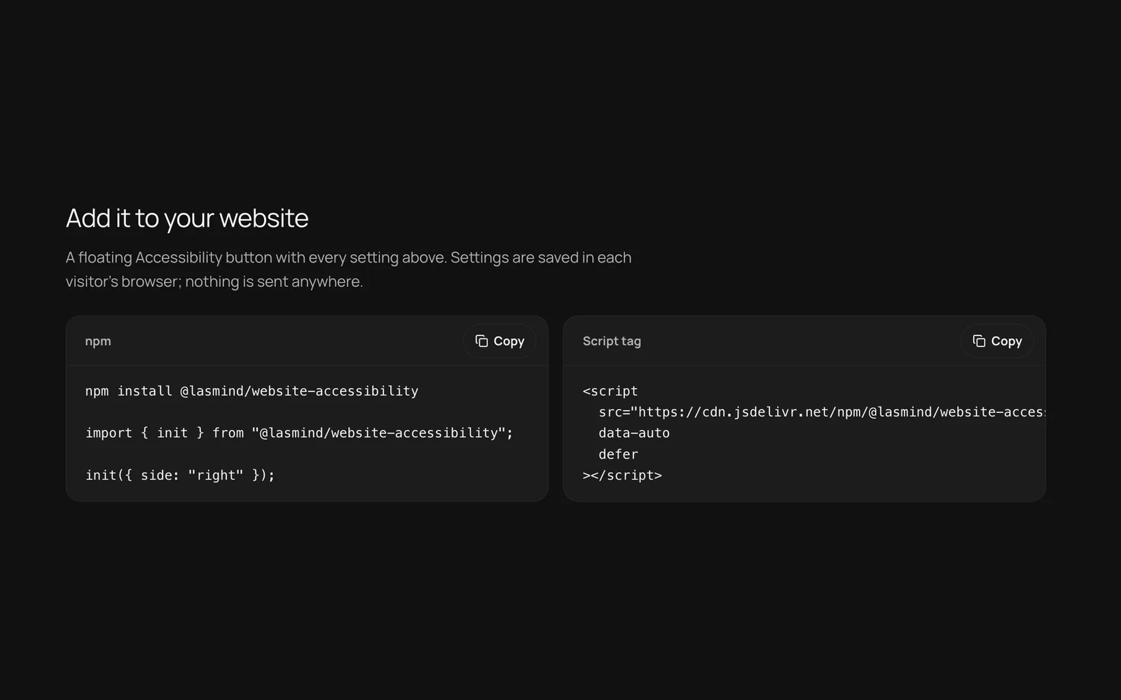 Install code for the LasMind accessibility widget
